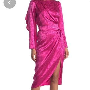 RONNY KOBO JADE DRAPED WRAP SKIRT TONAL DOT DRESS - XS